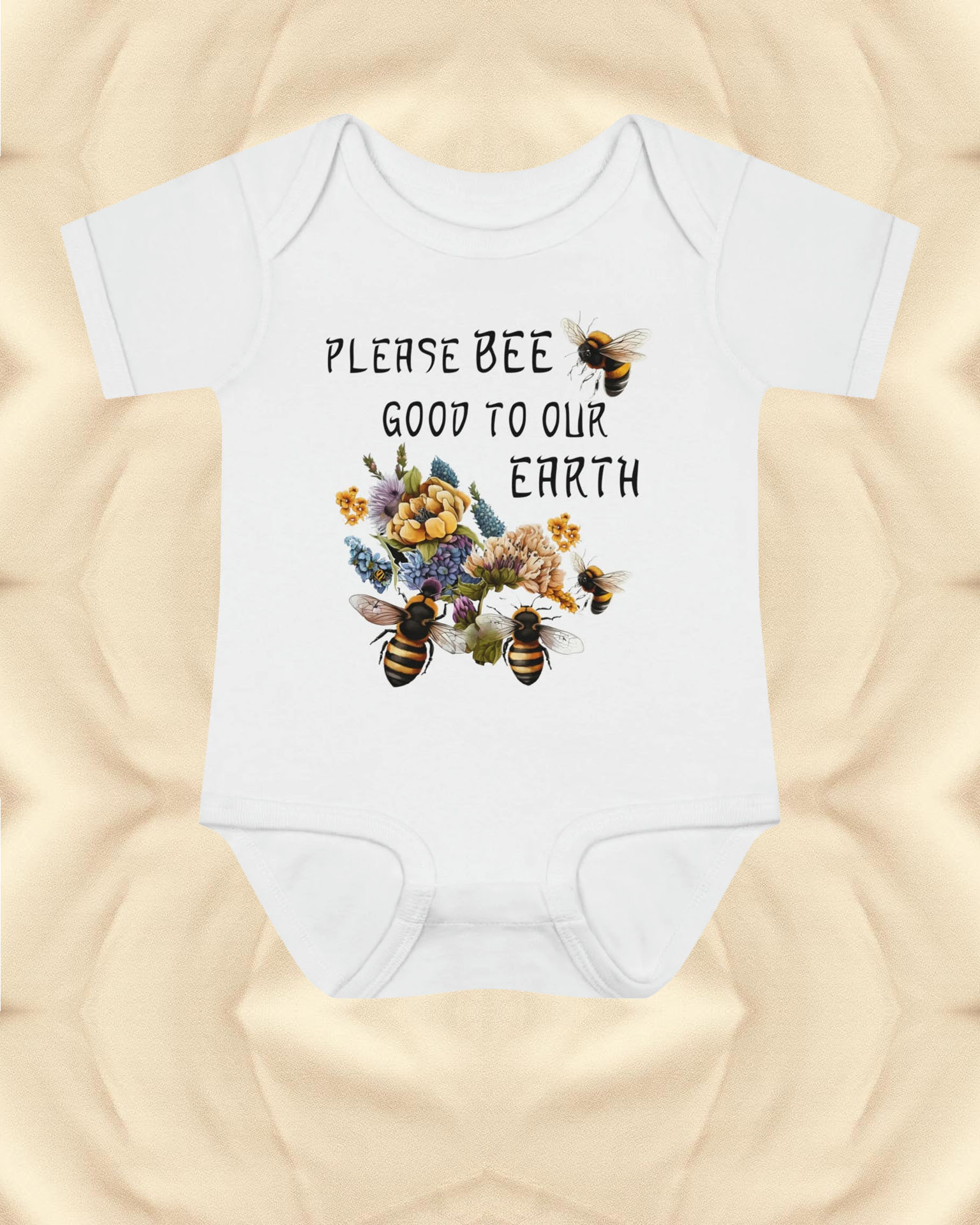 Please Bee Good To Earth, healthy environment for future generations, cotton baby onesei