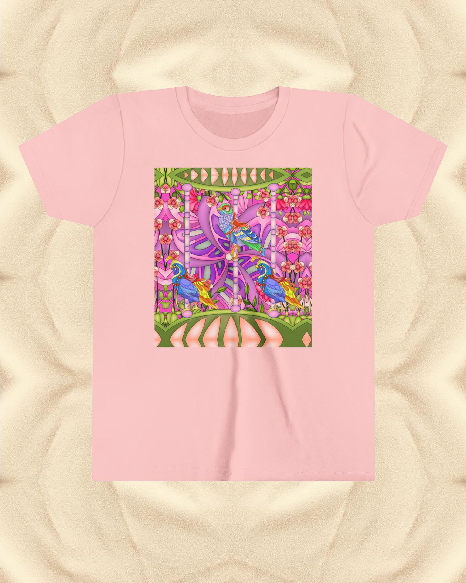 Whimsical Carousel Birthday Party, Short sleeve tee, Circus birds Merry Go Round