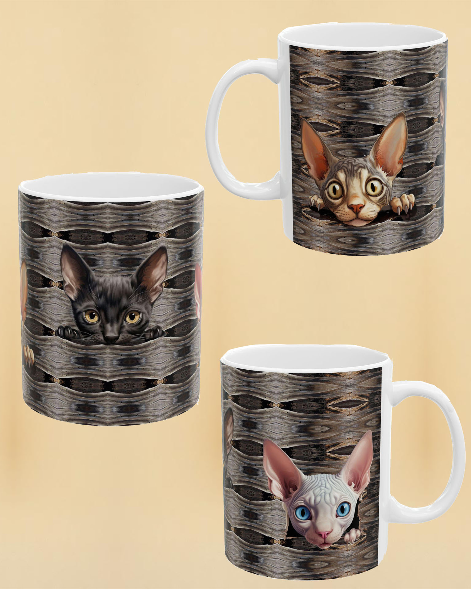 Cat Lady Gift, Kitty Faces, Abstract Cat Lover 11 oz Ceramic Coffee Mug, Kitten Owner Gift, Crazy Kitty Tea Cup, Cat Dad Kitchen Ar